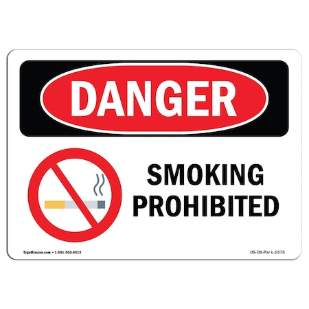 OSHA Danger Sign, Smoking Prohibited, 5in X 3.5in Decal, 10PK